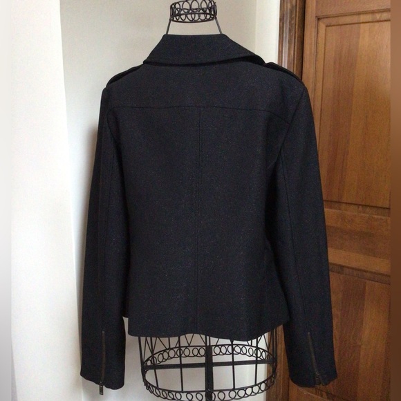 Banana Republic New $178.00 Women Black Flounce Front Moto Jacket Size 12 - Picture 4 of 9